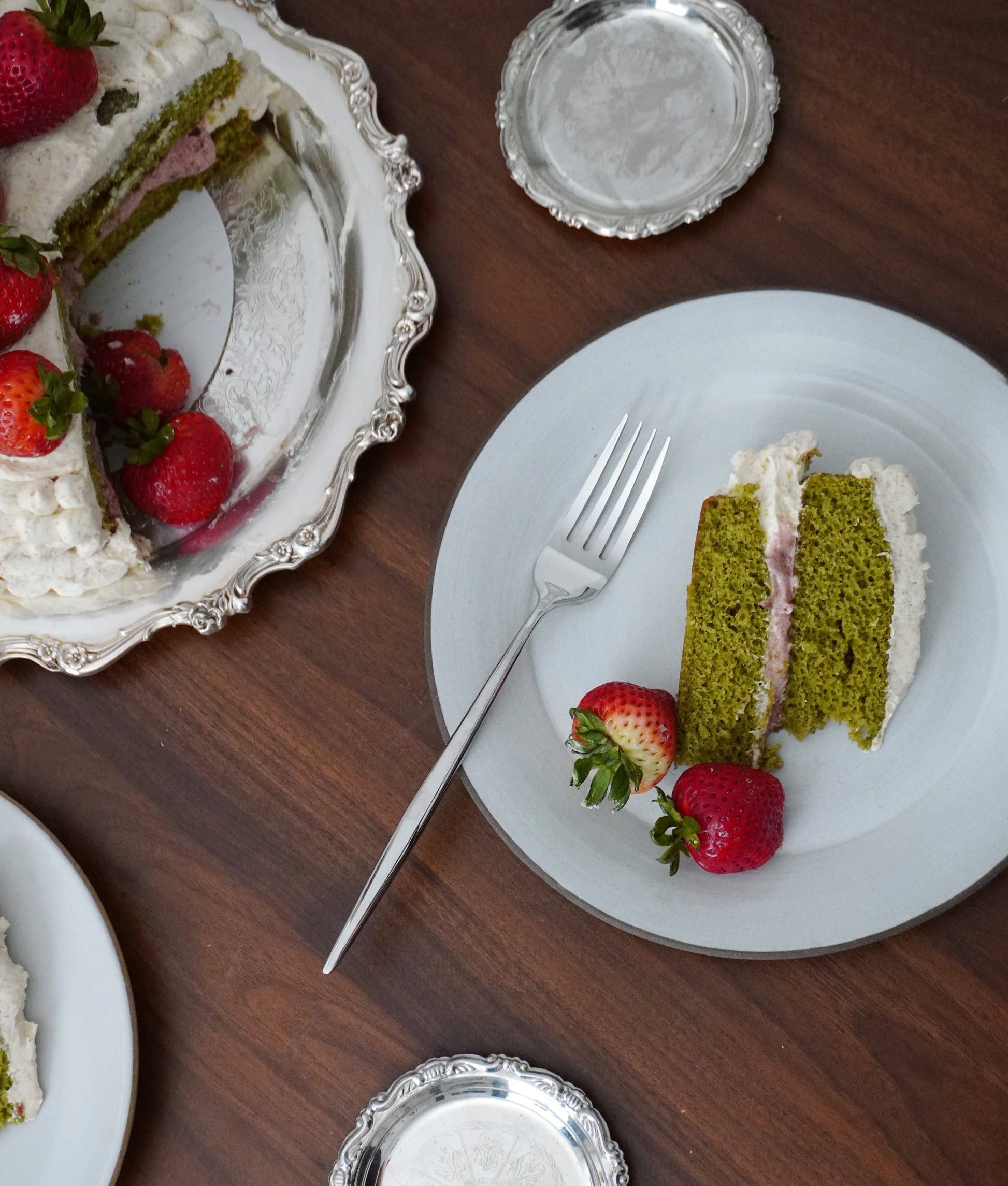 Batta Matcha cake with toasted sugar vanilla buttercream, made with all natural cake and baking mixes