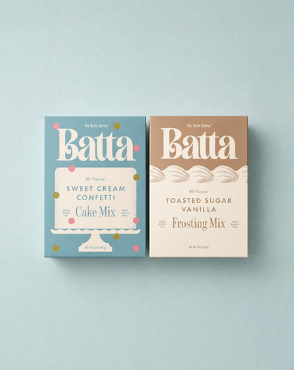 Batta all-natural sweet cream confetti cake mix box with clean ingredient label — better cake mix and gifts for home bakers