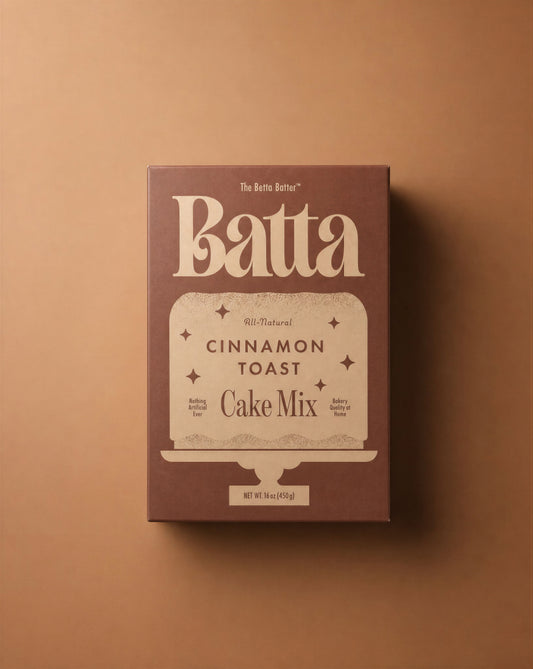 Batta all-natural cinnamon toast cake mix box with clean ingredient label — better cake mix and gifts for home bakers