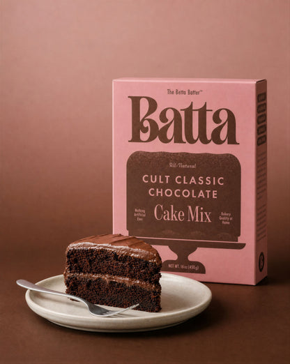 Batta all-natural cult classic chocolate cake mix box with clean ingredient label — better cake mix and gifts for home bakers