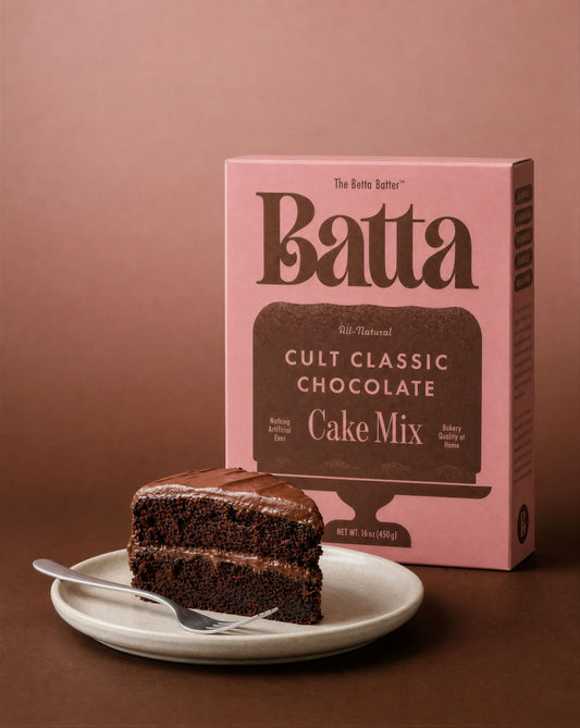 Batta all-natural cult classic chocolate cake mix box with clean ingredient label — better cake mix and gifts for home bakers